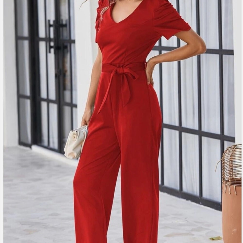 BLENCOT Jumpsuit Short Sleeve Casual v Neck Belted SZ Large NWOT - Picture 2 of 10